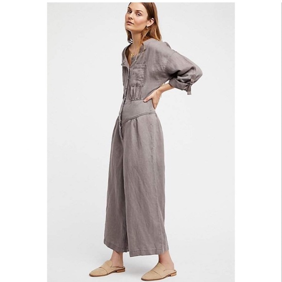 Free People Pants - FREE‎ PEOPLE Something About You Linen Wide Leg Jumpsuit Size Large